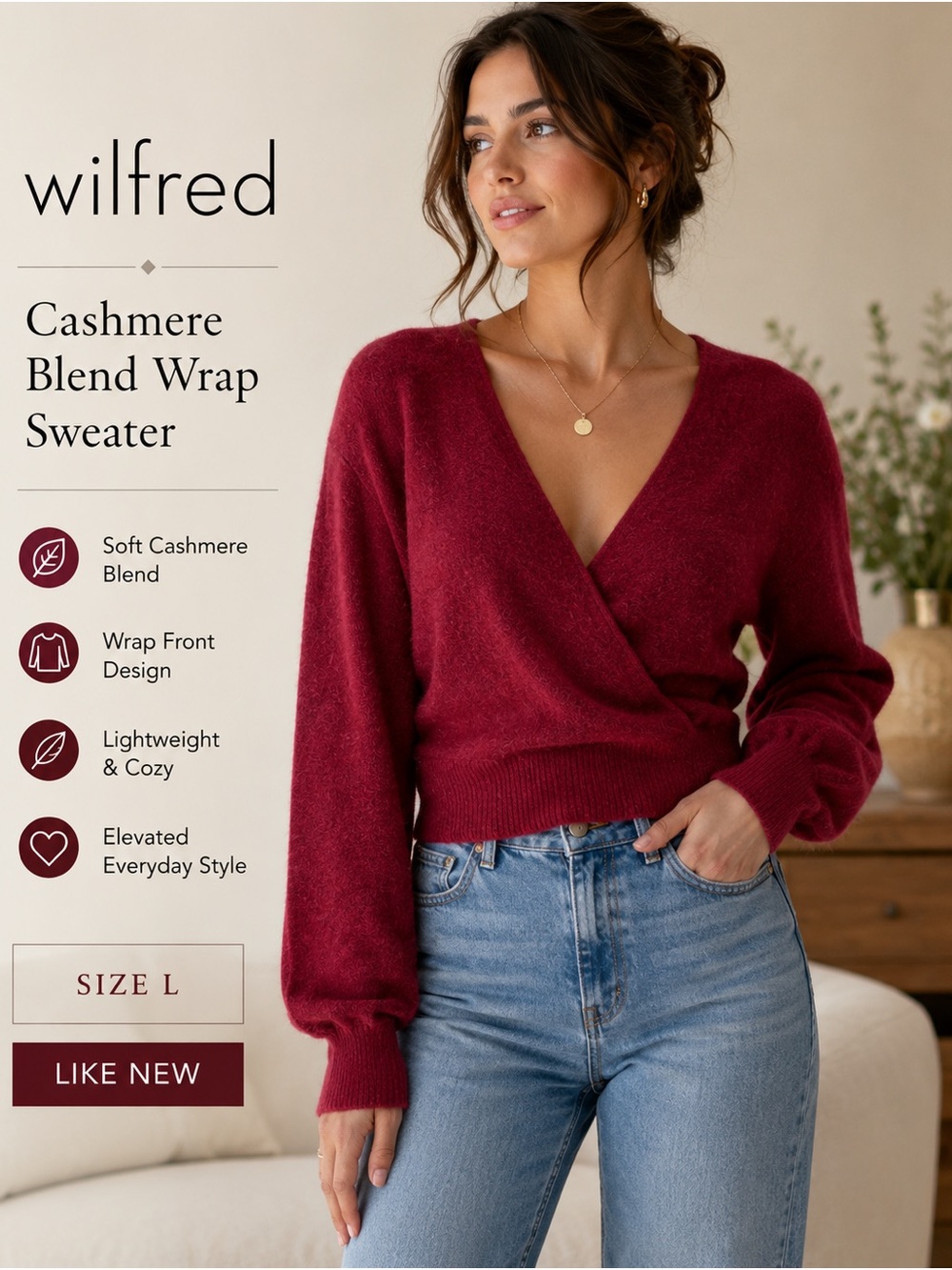 Wilfred V-Neck Wrap Sweater in Deep Wine
